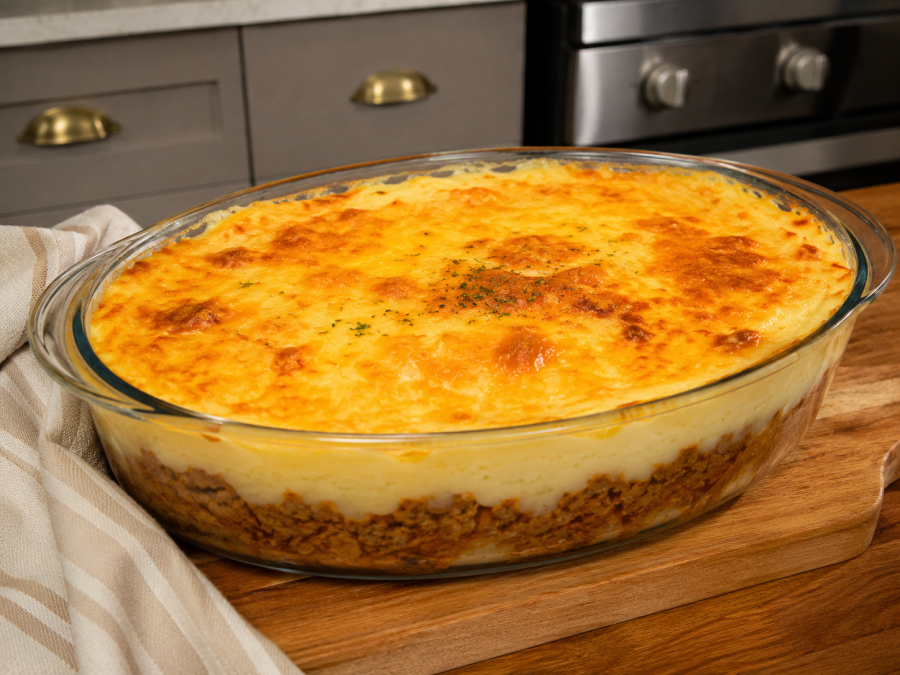 Escondidinho de carne moída com batata cremoso e gratinado que faz sucesso em qualquer almoço