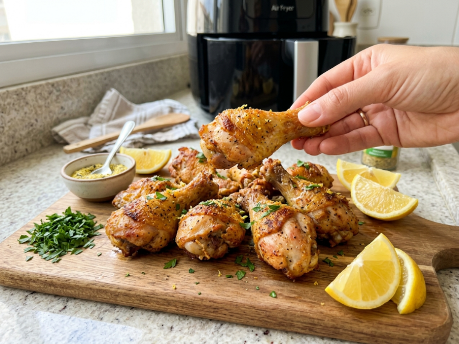 Tulipinha de frango na Air Fryer com lemon pepper fica dourada, suculenta e cheia de sabor