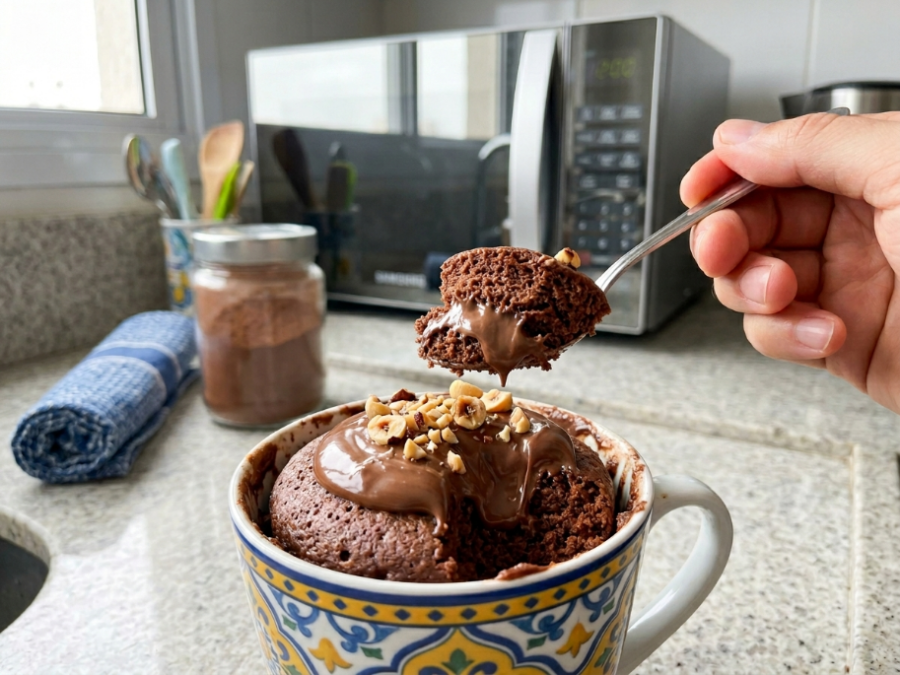 Bolo de caneca com creme de avelã pronto em 2 minutos e perfeito para qualquer hora do dia