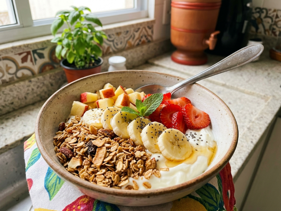 Iogurte Grego com Granola e Frutas: o café da manhã saudável que parece sobremesa