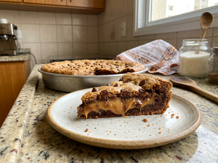 Torta cookie de chocolate com recheio de doce de leite conquista pela combinação perfeita de sabores
